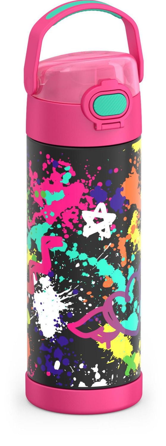 Thermos Kids Stainless Steel Vacuum Insulated Funtainer Water Bottle with Spout Lid, 470 ml, Grafitti Pink