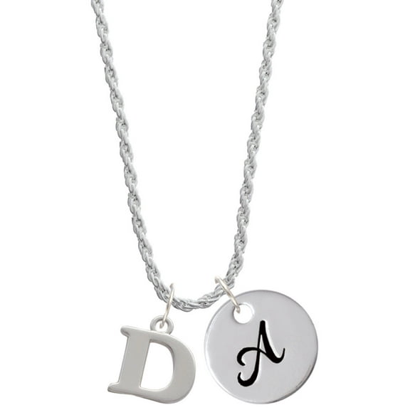 Delight Jewelry Silvertone Large Initial - D - Silvertone Script Initial Disc - A - Charm Necklace, 20" 3"