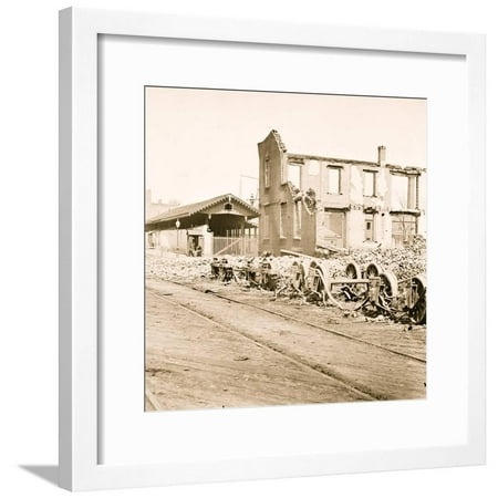 Richmond, Va. Wheels and burned railroad cars near Richmond & Petersburg Railroad station Framed Print Wall