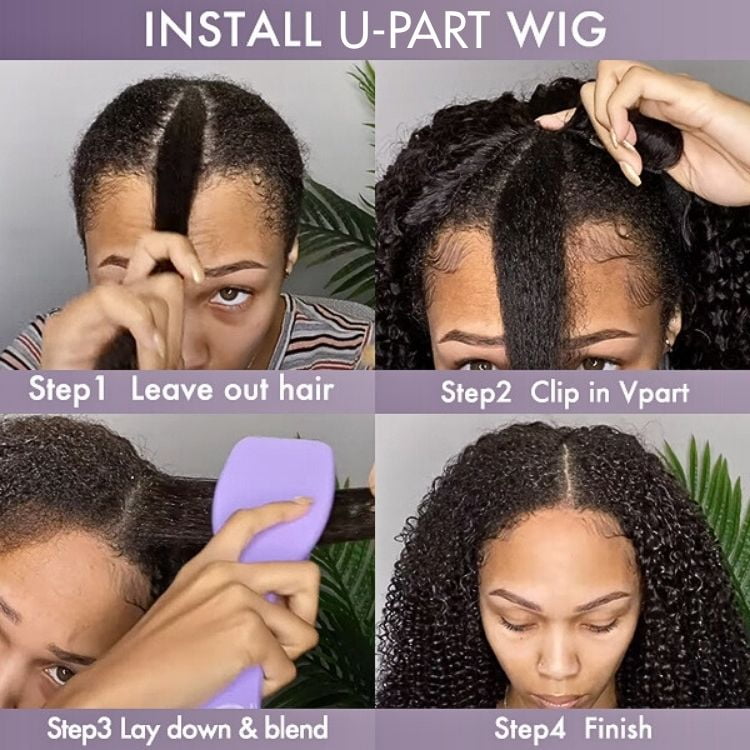 LUVME Body Wave / Straight / Kinky / Deep Wave Human Hair U Part Wig