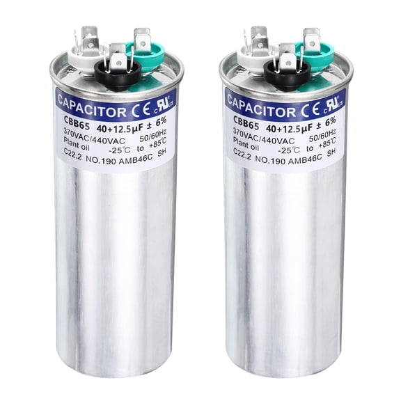 Uxcell 2Pcs 40 12.5 MFD CBB65 Run Start Capacitor 40 12.5 uF, 370/440V Round AC Capacitor for AC Motor Run, HVAC, Air Conditioner, Condenser Motors
