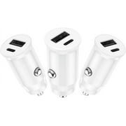 Afflux Dual USB Quick Charger, USB-C + USB-A Car Charger Adapter, 18W USB-A and 18W Type C Charging Ports for iPhone 15 14 13 12 11 Pro Max Mini X XR, Samsung Galaxy S24 S23 S22 S21 S20 Ultra [3 Pack]