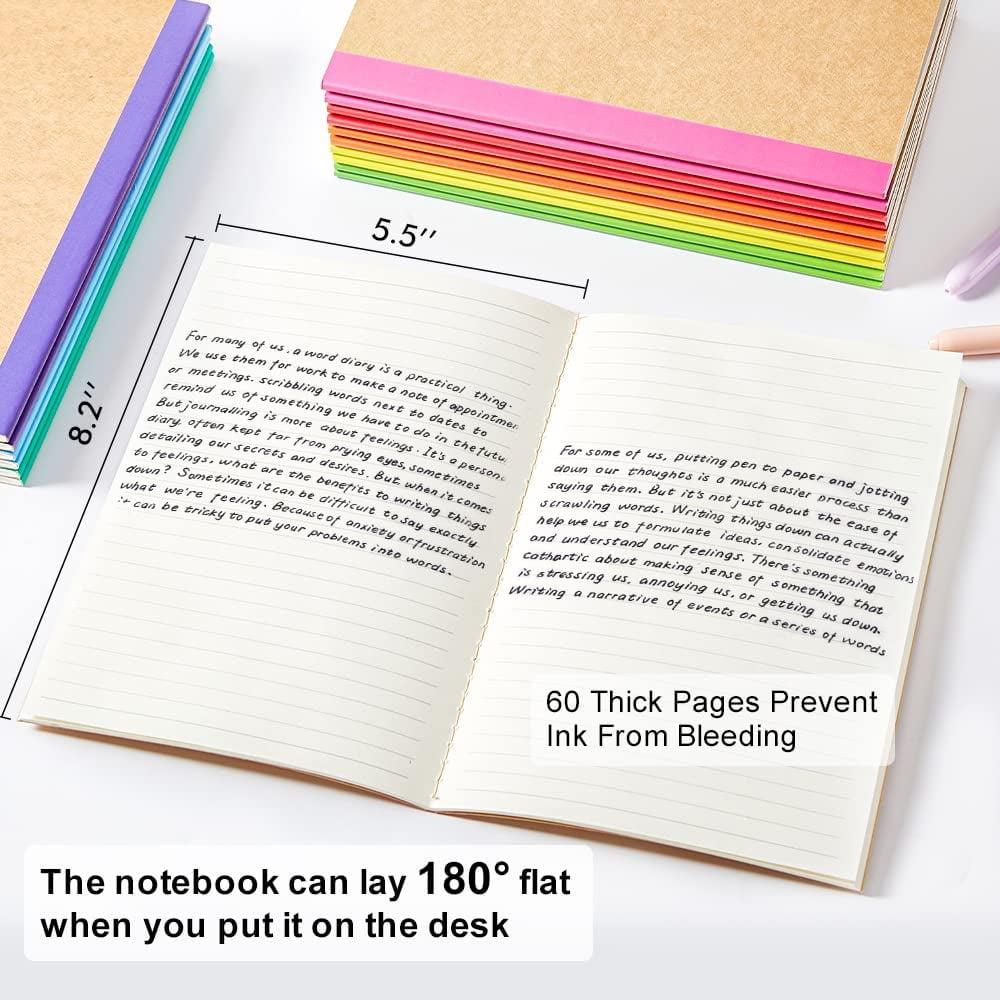 96 Pack Composition Notebooks Bulk, Kraft Cover Lined Blank College Ruled Composition Travel Journals with Rainbow Spines For Women Students Business, 60 Pages, 8.3”x 5.5”, A5, 8 Colors