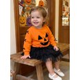 thumbnail image 3 of Cjfdfy Toddler Baby Girl Halloween Outfits Infant Baby Girls Fall Clothes Devil Pumpkin Face Print Crewneck Long Sleeve Sweatshirt and Mesh Tutu Skirt 2 Pcs Set, 3 of 9