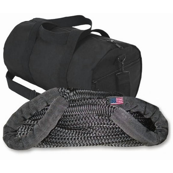 U.S. made 1 inch X 10 ft KINETIC RECOVERY ROPE (Snatch Rope) MILITARY-GRADE (BLACK) with Heavy-Duty Carry Bag (4X4 VEHICLE RECOVERY)