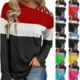 thumbnail image 5 of Off Shoulder Tops For Women Color Block Shirts Long Sleeve Tunic Blouses T-Shirt, 5 of 13