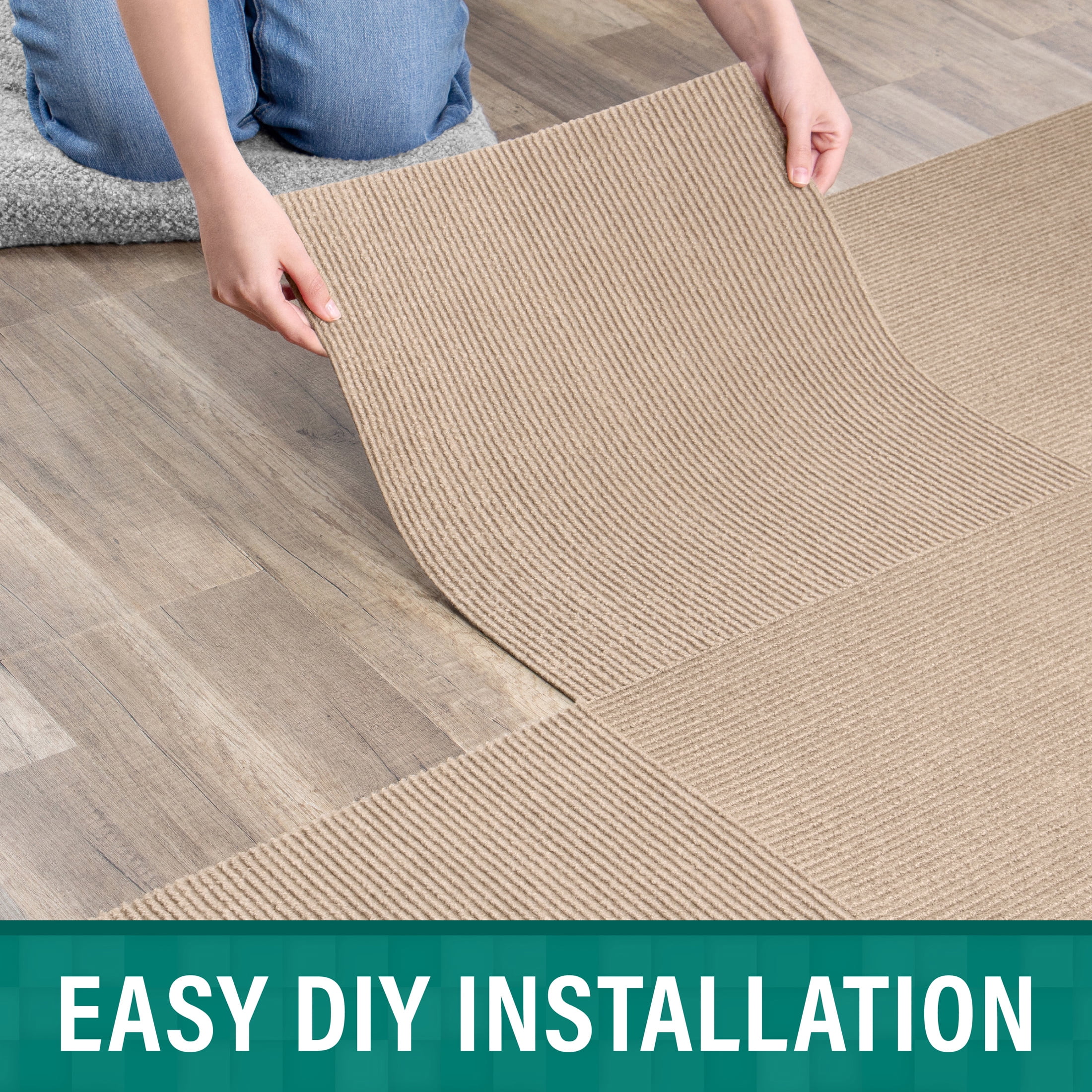 EAZY Floor French Broad Beige Peel-and-Stick Polyester Carpet Tiles for Versatile Areas 22.5 sq ft 10 Tiles Per Box