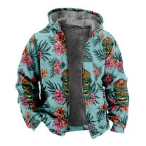 Youmylove Mens Winter Coats Windbreaker Jacket New Printed Fashion Loose Casual Vintage Hooded Zipper Quilted Jacket Outdoor Windbreaker Trench Rainjackets