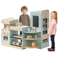 thumbnail image 5 of Robud Kids Grocery Store Playset Wooden Pretend Play Supermarket with Cash Register & Vending Coffee & Food Prep Machine Toy for Toddler 3+,Blue, 5 of 10