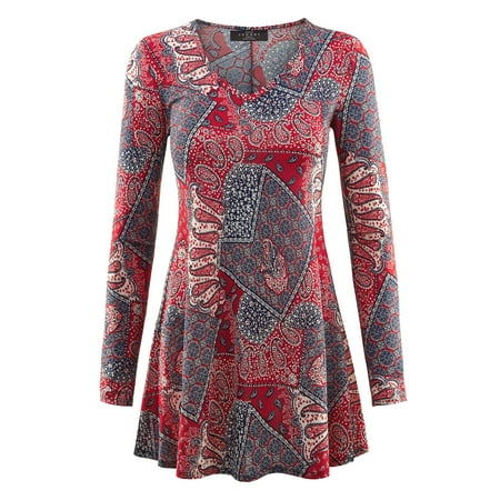 Ella Double V-neck Tunic - Made by Johnny MBJ WT1299 Womens Printed V Neck Long Sleeve Tunic Top L Red_Navy