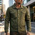 thumbnail image 6 of LODIENY Men Denim Trucker Jacket Button Down Collared Long Sleeve Classic Fit Jean Coats Western Style Cowboy Jackets Army Green L, 6 of 6