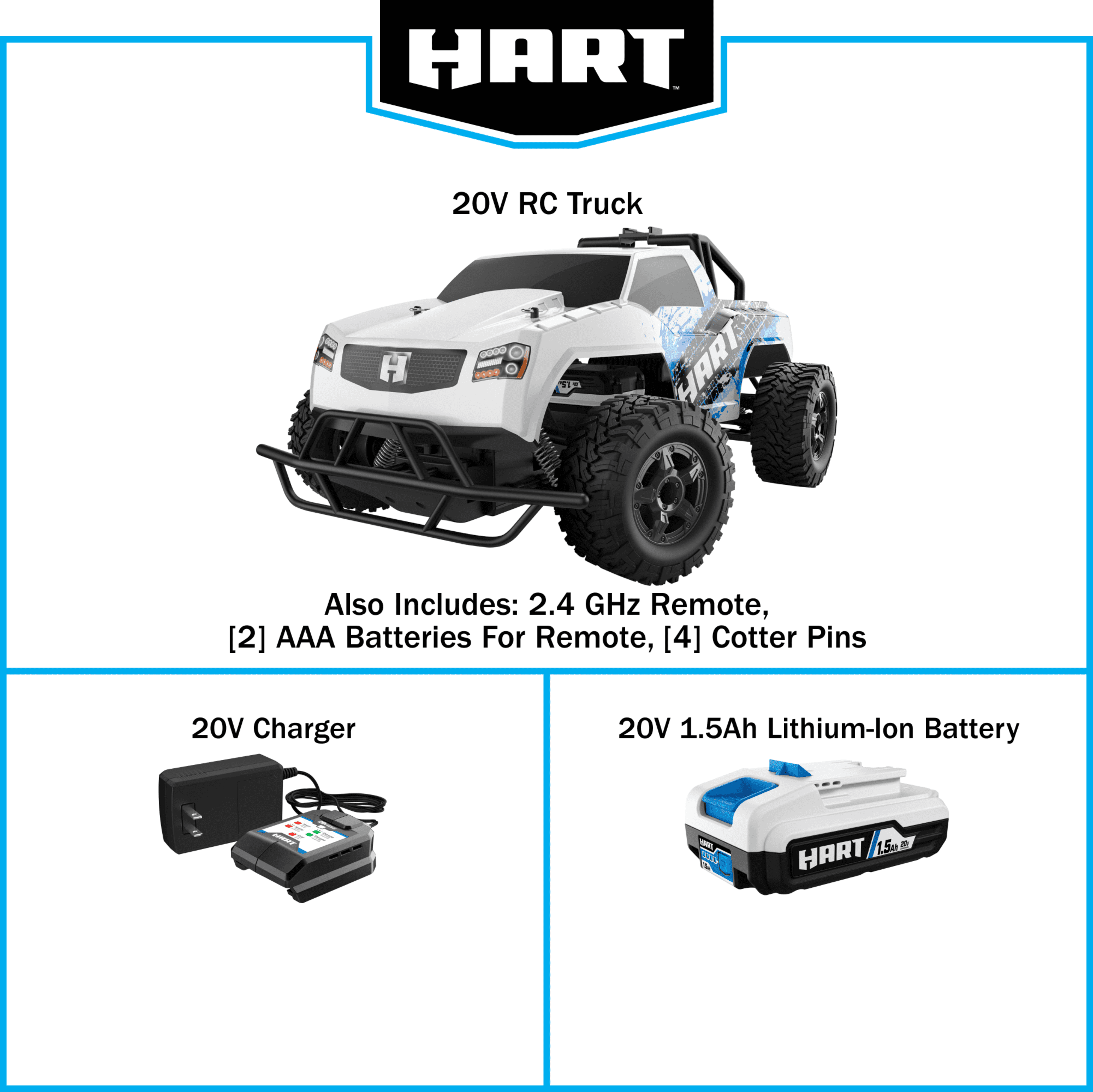HART 20 Volt Cordless RC Truck Kit (1.5aH Battery and Charger), HPRC01B