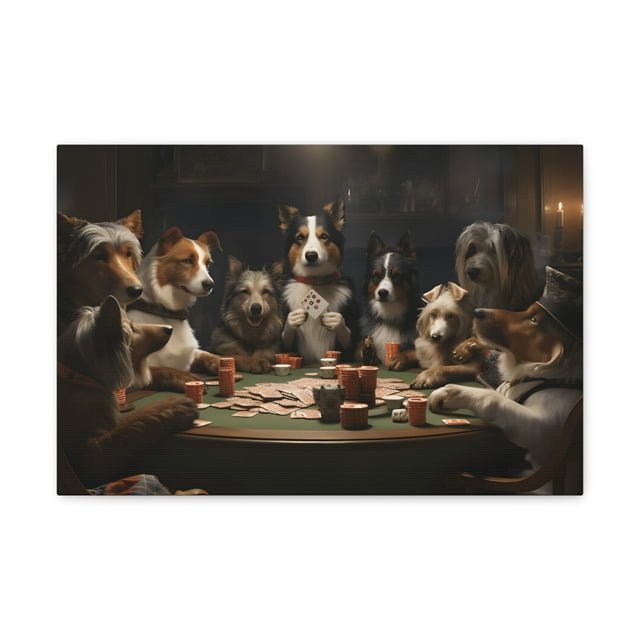 Different Dogs Playing Poker Animals Playing Card Canvas Wall Art for Home Decor Ready-to-Hang