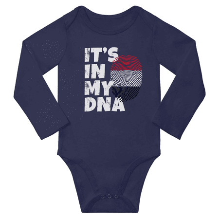 

It s In My Yemeni DNA Baby Long Sleeve Bodysuit Outfits (Navy 12 Months)