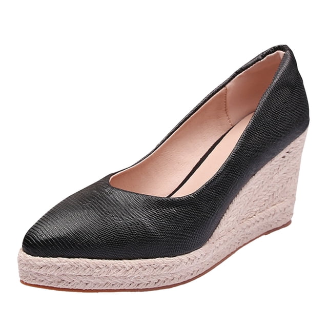 IUJSOY Womens Platform Espadrilles Wedge Sandals Slip on Closed Pointed Toe High Heels Pumps Shoes