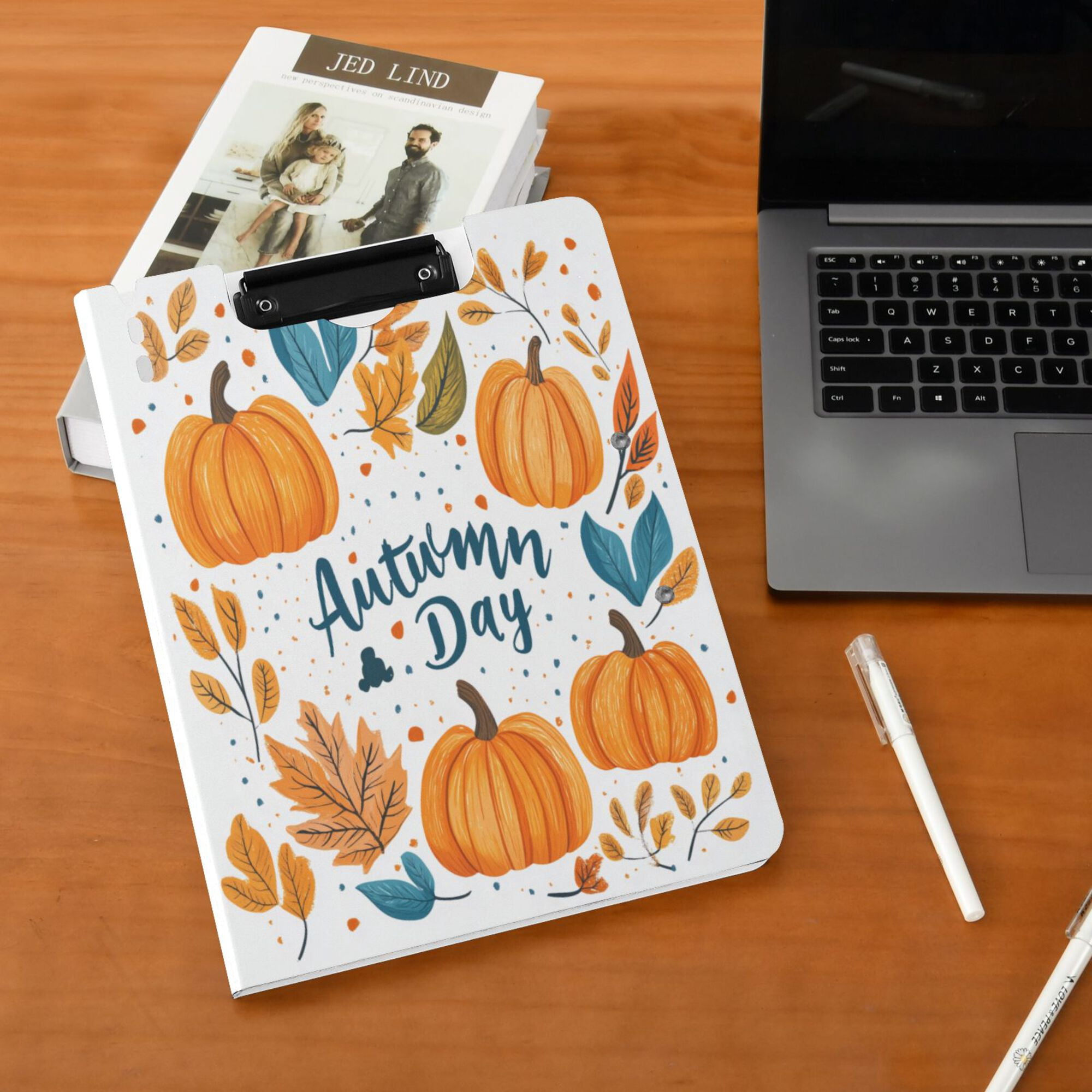 FORMRS A4 Clipboard Folder with Pen Holder Horizontal Foldable School Office Binder, Pumpkins Pattern