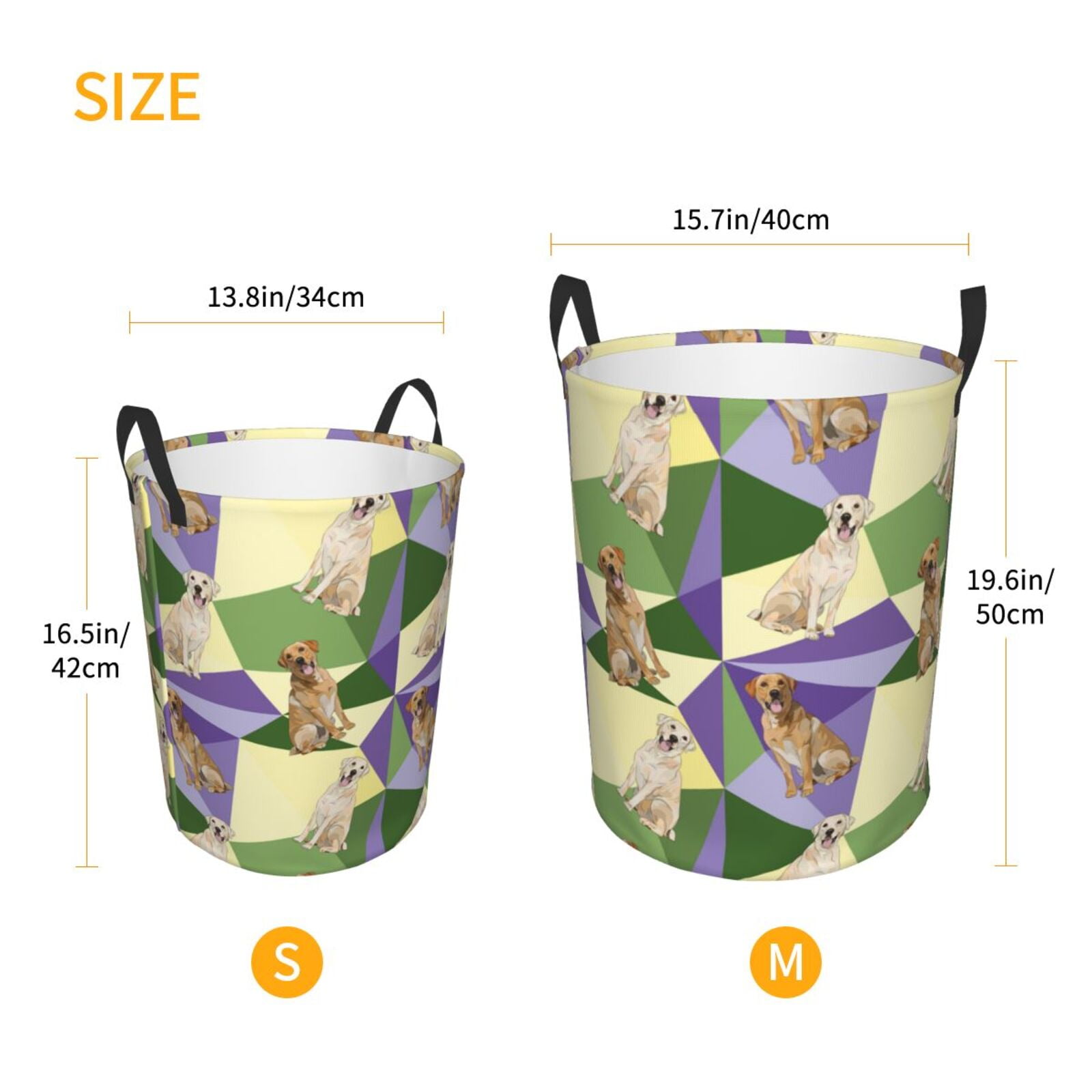 Large Laundry Basket with Handles - Labrador Retriever Dog Green Purple Kids Baby Dirty Clothes Laundry Hamper for Bedroom Aesthetic