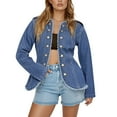 thumbnail image 1 of WEIYLL Womens Fall Tops Denim Jacket Stand Collar Slim Fit Stretch Lightweight Versatile Blue Ladies Fall Tops ,M, 1 of 5