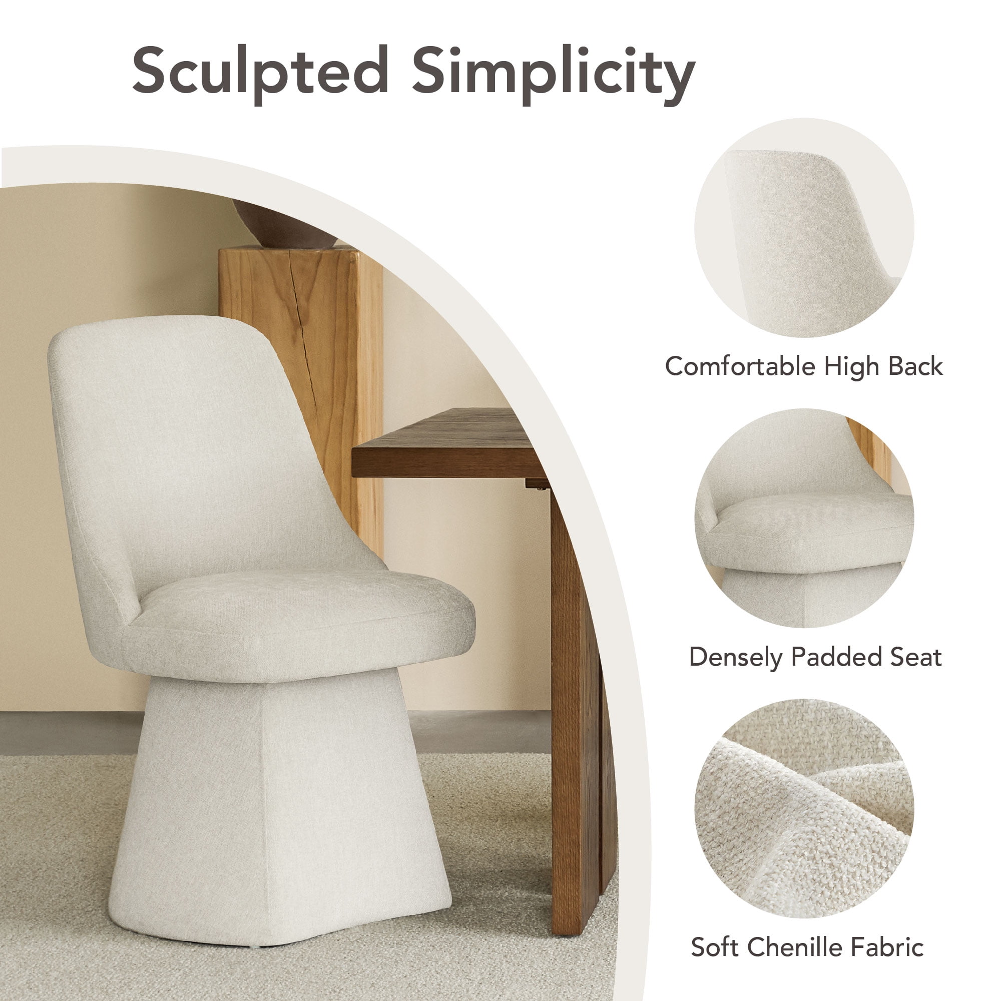 Spruce & Spring Modern 360-Degree Swivel Upholstered Dining Chair, Faux Leather Accent Chair with Conical Base, Cream