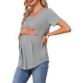 thumbnail image 4 of INSPIRE CHIC Women's Maternity Top Short Sleeve Crewneck Wrinkle Design Blouse Waist Tiered Maternity T-Shirt Grey XL, 4 of 6