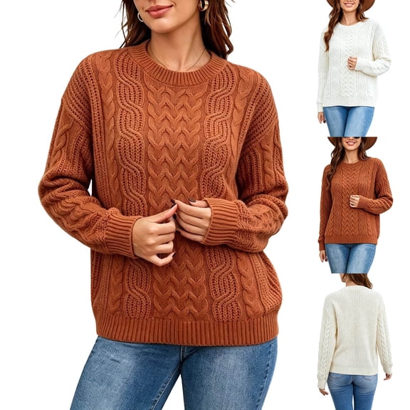 Zxlsdmn Sweater for Women Trendy Cable Knit Pullover Sweaters Casual Long Sleeve Drop Shoulder Solid Color Sweater Comfy Fall Winter Holiday Going Out Clothes M