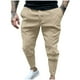 thumbnail image 1 of Pantalones largos para hombre, elásticos, de color liso, con cremallera, múltiples bolsillos, cintura elástica, cordón ajustable, de poliéster., 1 of 8
