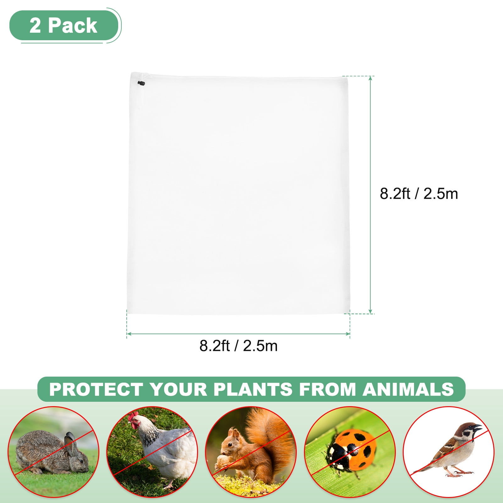 2-Pack Fruit Tree Netting Cover, 8.2 x 8.2 Feet Netting for Fruit Trees W Zipper & Drawstring for Garden [White]