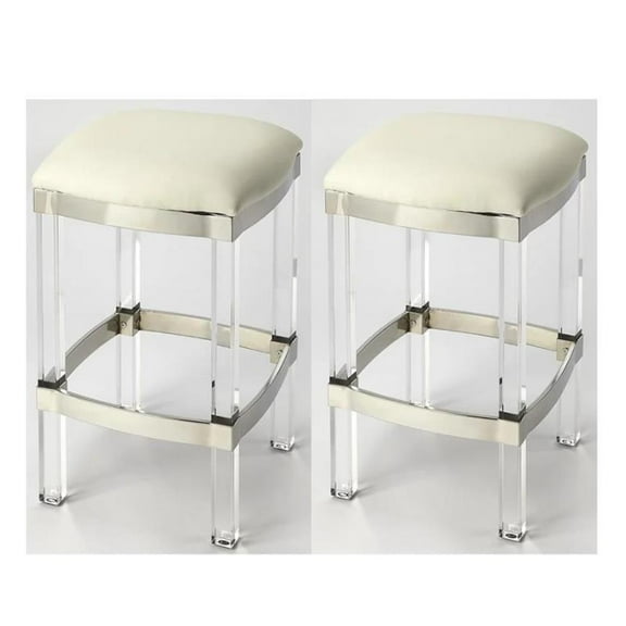 Home Square 2 Piece Acrylic Leather Counter Stool Set in White