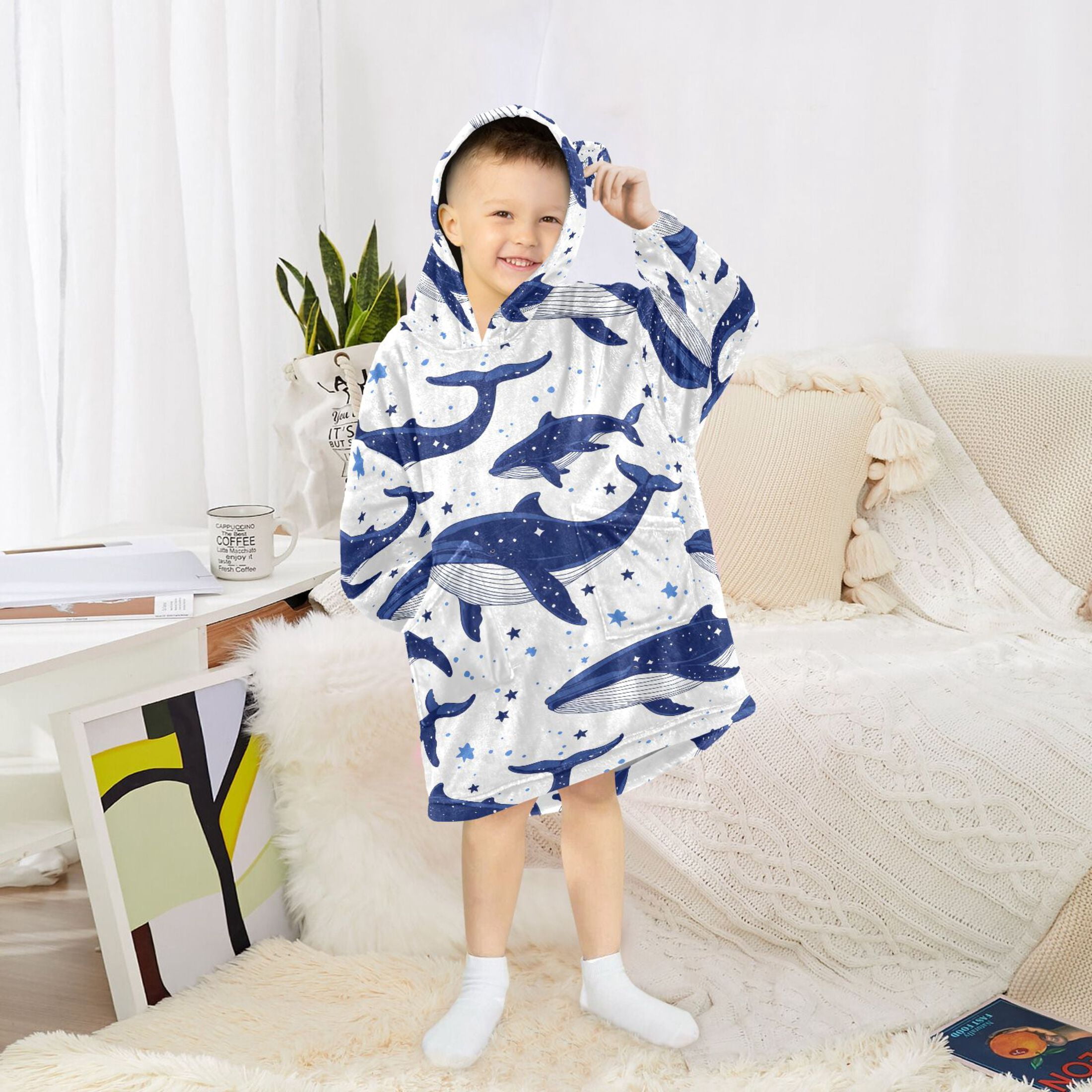 joogoo Wearable Blanket Hoodie for Whale Stars Oversized Sherpa Hooded 3-14 YR M