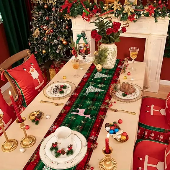 Cinvoph Christmas Table Runner Plaid Holly Merry Christmas Tree Table Runners Xmas Seasonal Holiday Table Decorations for Dinning Home Party Decor 13"x72"