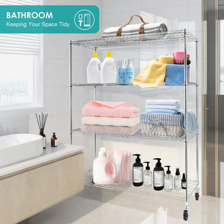 Tier Wire Shelving Unit, Adjustable Metal Storage Rack, Mobile