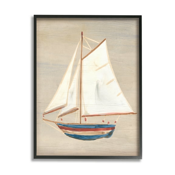 Stupell Industries Blue & Red Sailboat Transportation Painting Black Framed Art Print Wall Art, 11 x 14