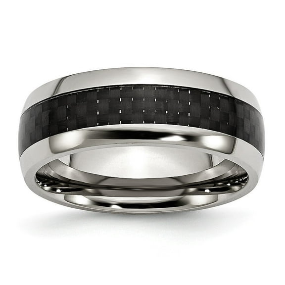 Stainless Steel Carbon Fiber 8mm Polished Band Ring - Size 7