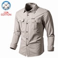 thumbnail image 2 of Men's 100% Cotton Long Sleeve Work Shirt, Casual Button-Down Utility Shirt with Multi Pockets, 2 of 5