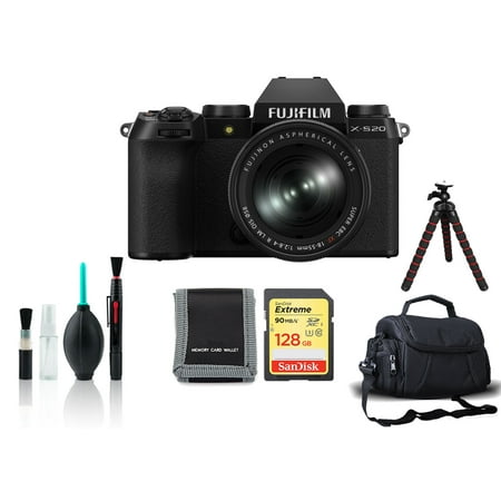 FUJIFILM X-S20 Mirrorless Camera with 18-55mm Lens (Black) 16782038 with 128GB Memory Card