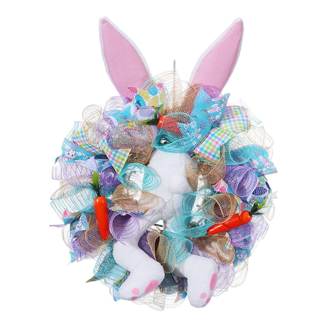 SIYTUAU Easter Wreath Pendant With Rabbit Design Plastic Hanging Ornament For Home Spring Decoration
