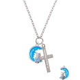 thumbnail image 2 of Delight Jewelry Silvertone Large Blue Owl on Hot Blue Moon Be Strong and Courageous Engraved Cross Zoey Necklace, 28", 2 of 4