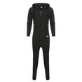 thumbnail image 4 of Men's Fleece Lined Hooded Jumpsuit, Insulated Zip Up, Pure Color Splicing, Casual One Piece Pajamas, Autumn Winter, 4 of 8