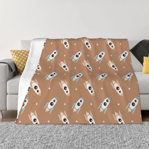 XMXT Throw Blanket, Spaceship Cartoon Print Machine Washable Blankets for Sofa, 80 x 60 inches Brown