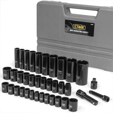 Stark USA 38PC 3/8" & 1/2" Drive Master Impact Socket Set, SAE & MM Combination Set, Deep &Shallow Kit, Includes Duometric Sockets, CrV Steel