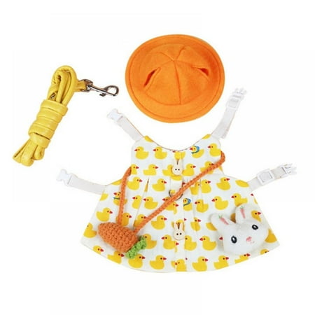 Popvcly Pet Rabbit Bunny Dress Bunny Easter Costume with Leash Hat Mini Bag Harness Leash Small Animals Accessory for Rabbit Hedgehog Ferret Guinea Pigs Piggies Squirrel  Yellow  S