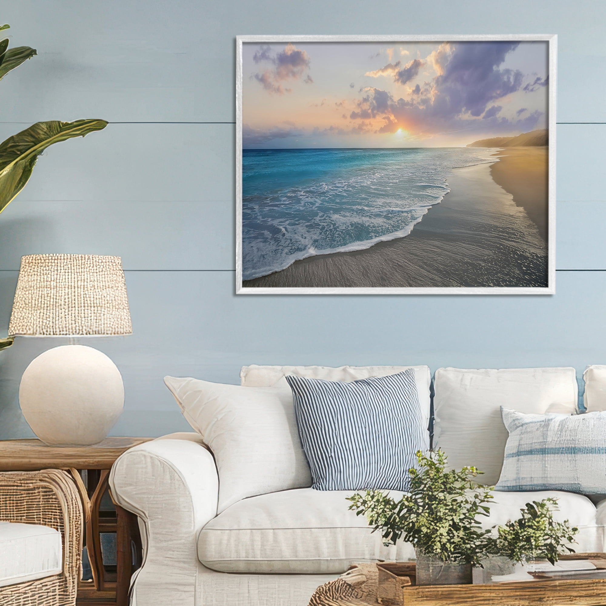 Stupell Industries Sunset over Tranquil Coast White Framed Giclee Art, design by Mike Calascibetta