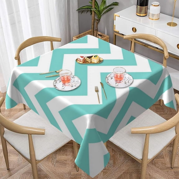 Square Tablecloth Turquoise Aqua White Large Chevron Zigzag Pattern Table Cover Washable Table Cloths for Kitchen Dinning Party Tabletop Modern Decoration 60 x 60inch