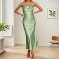 thumbnail image 6 of nerohusy Summer Satin Maxi Dresses for Women 2025 Cowl Neck Ruched Silk Formal Wedding Guest Spaghetti Strap Slip Dress with Slit Green,S, 6 of 7