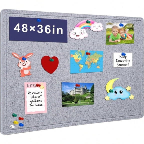 Large Bulletin Board 48 X 36 inches Decorative Felt Pin Board 4' x 3' Cork Board Alternative for Wall Foldable Photo Board SelfAdhesive Vision Board Prayer Board with 30 Pushpins Sier Gray