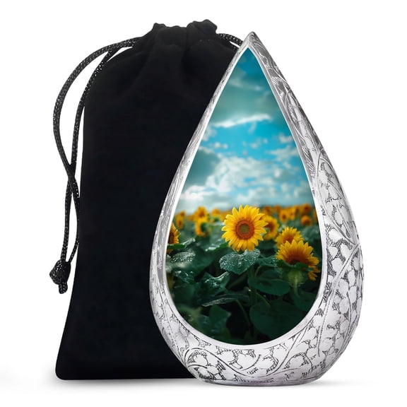 JAGSHASHI Sunlit Dew On Sunflowers - Memorial Urns For Human Ashes - Adult Urn - Decorative Urn - Funeral Urn For Mom & Dad - Urn Burial For Human Ashes - Burial Urns For Ashes - 10 Inch - Large