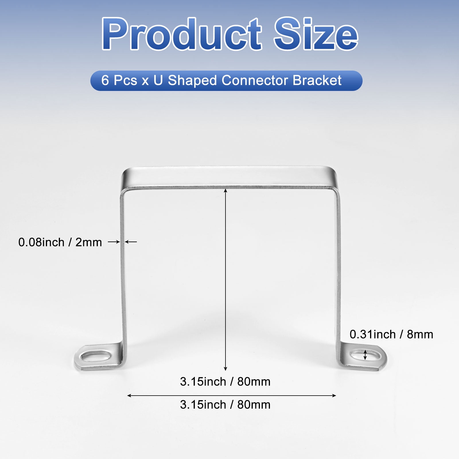 Uxcell 6-Pack U Shaped Connector Bracket, 80x80mm 304 Stainless Steel Square Pipe Clamp for Door Closed Bar Holder Strut Channel