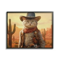Stupell Industries Cowboy Sheriff Cat Animals & Insects Painting Black Framed Art Print Wall Art, 30 x 24