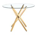 thumbnail image 3 of Star Round Glass Dining Table with Metal Star base in Shinny Gold, Glass Dining Table 36", 3 of 4