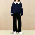 thumbnail image 2 of KPOPLK Kids Girls Uniform Outfit for Back to School Long Sleeve Collar Shirt and Loose fit Pant Teen Girls Clothes Set 6-14Years,Size 15-16 Years, 2 of 6
